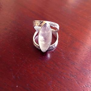 Boho Ring - Moon Stone & Hammered Sterling Silver